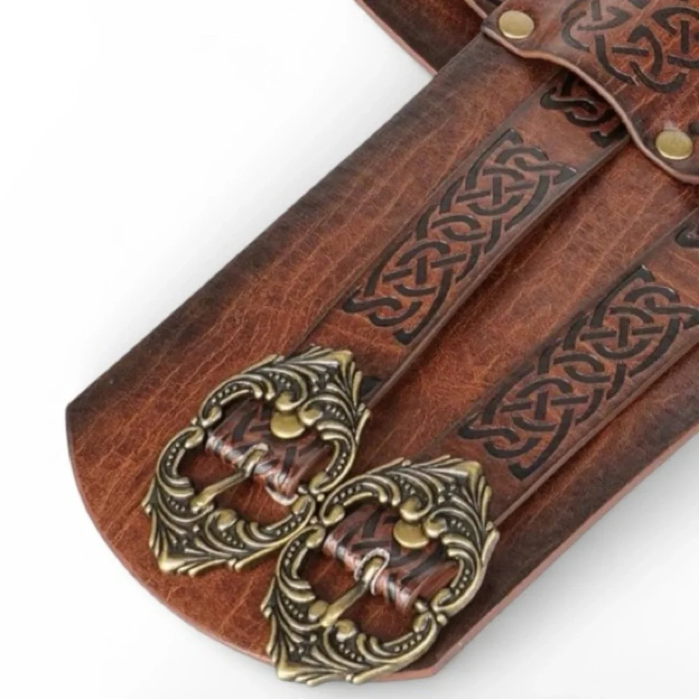 Brown wide faux Leather Belt with antique Gold Buckle Renaissance Eclectic Sz XL